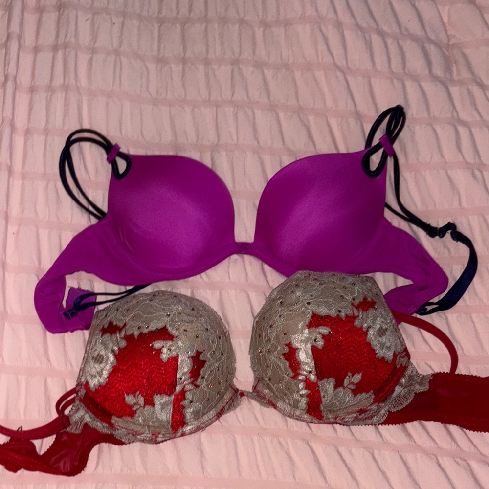 Victoria's Secret Purple and Red Lace Bra Set